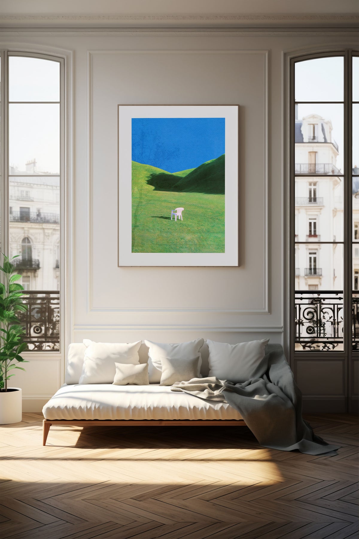 Smell of Cut Grass III — lámina de SpaceRocket enmarcada en un ambiente
