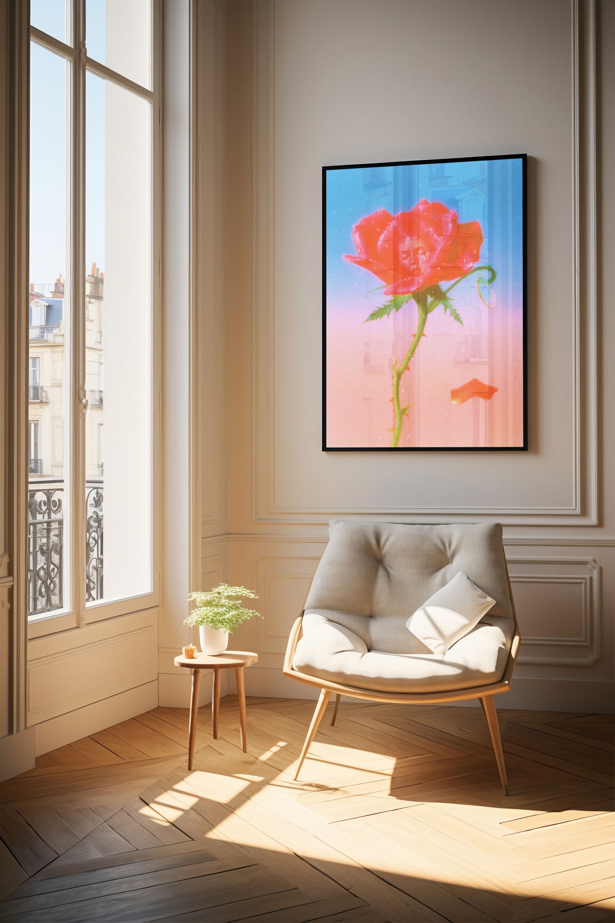 Nobody Told the Flowers II — lámina de SpaceRocket enmarcada en un ambiente